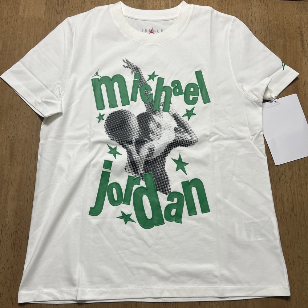 Nike Jordan (Her)itage Women's T-shirt White/Green Size M DZ3195-100 Sample Tag